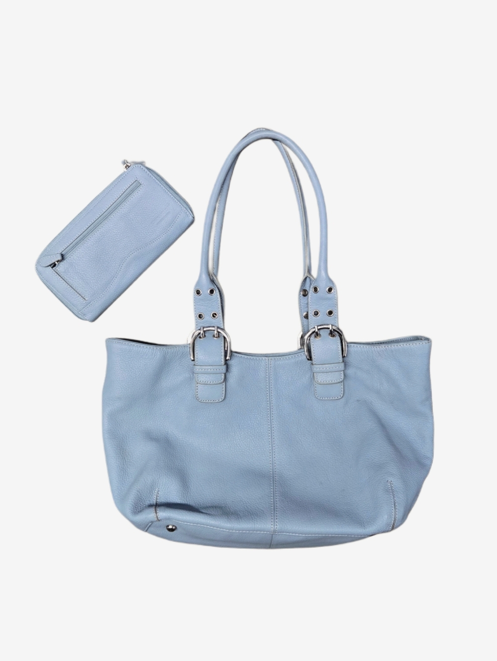 Tignanello Genuine Leather Baby Blue Shoulder Bag !